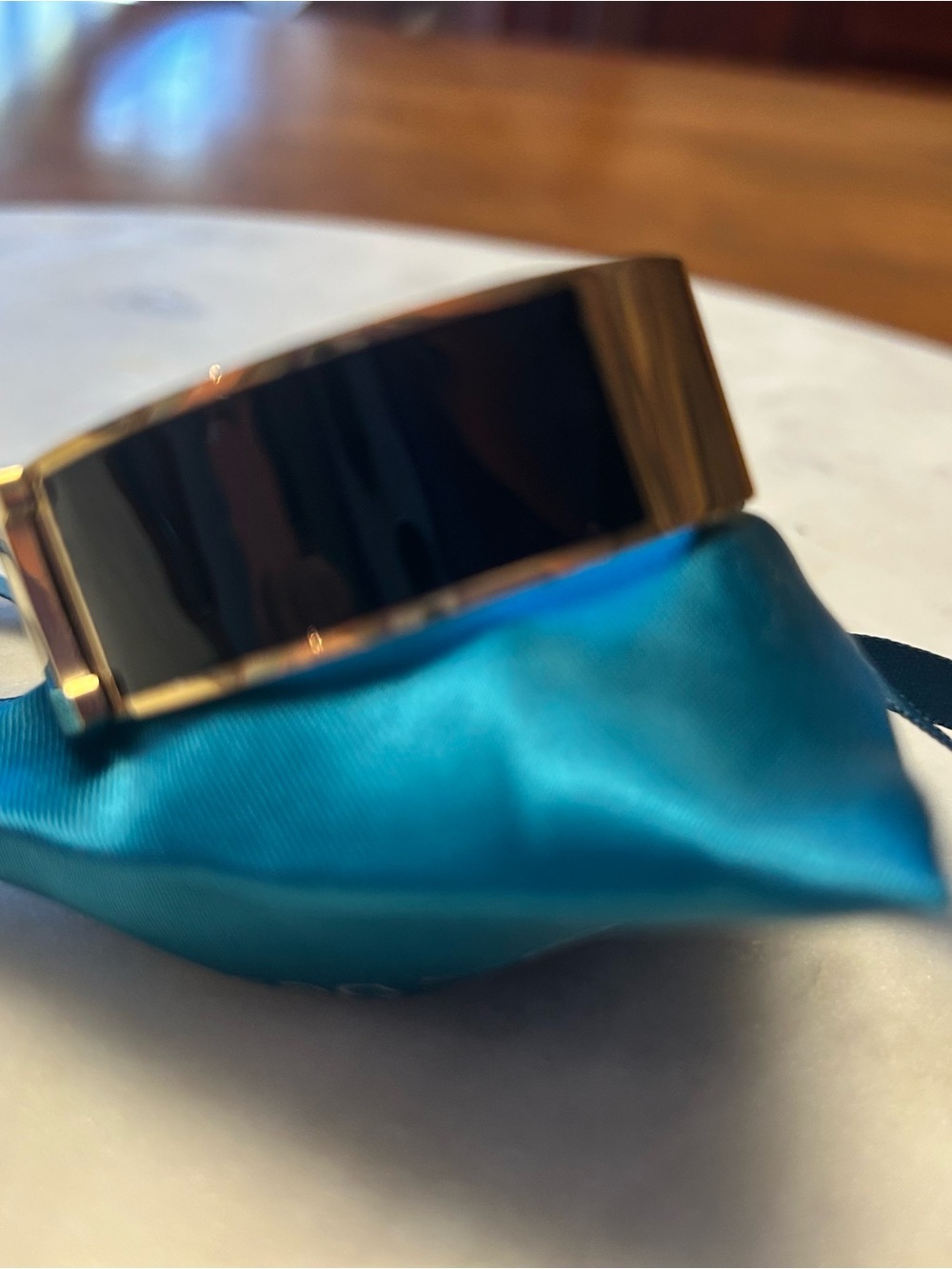 Gold Tone Black Enamel H-Style Hinged Bangle Bracelet - Picture 6 of 6